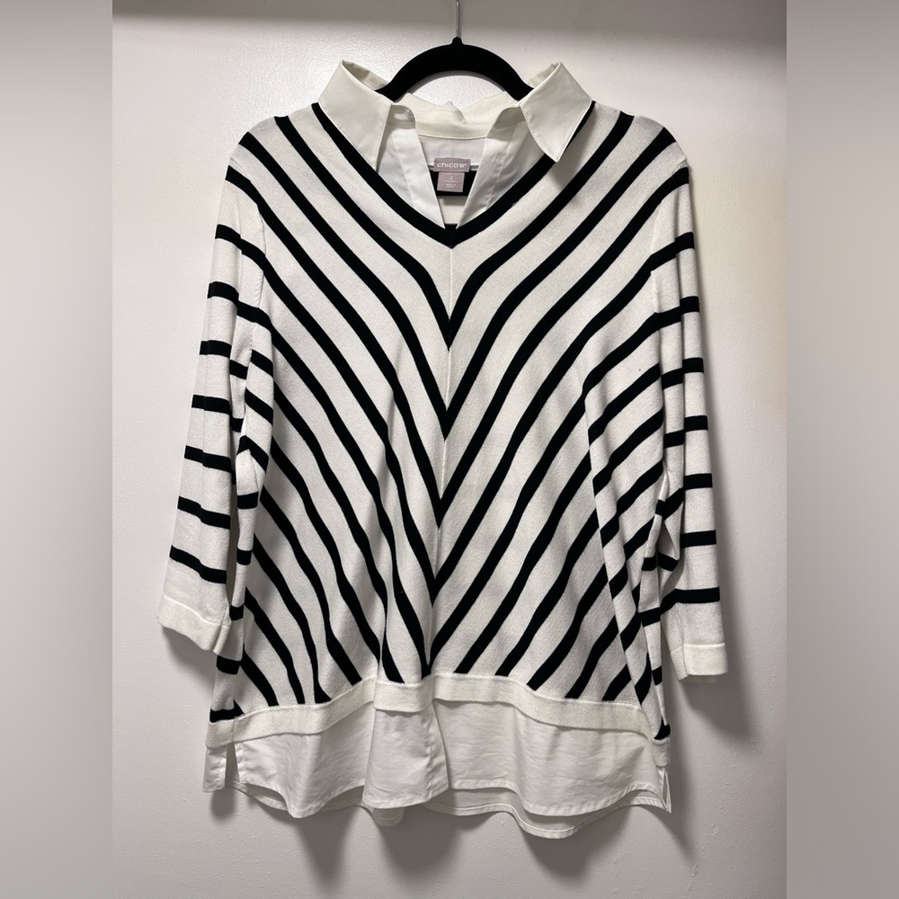Chico’s Sweater with Built-in Collared shirt features